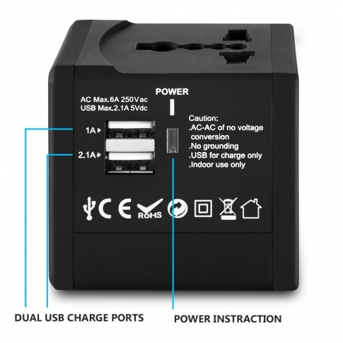 ITANDA World Travel AC Adapter with Dual USB Charging Ports Universal US UK EU AU Travel Adapter
