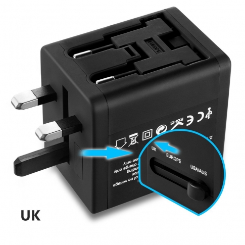 ITANDA World Travel AC Adapter with Dual USB Charging Ports Universal US UK EU AU Travel Adapter