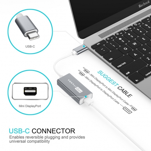 USB-C to Mini DisplayPort Adapter - ITD ITANDA 4K Thunderbolt 3 to Mini DP Adapter Cable for Apple N