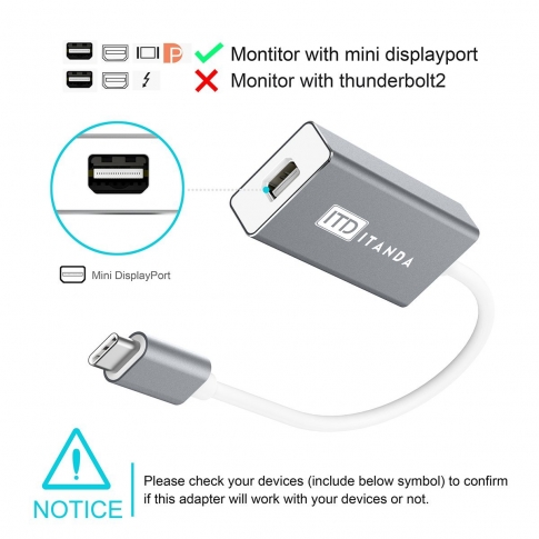 USB-C to Mini DisplayPort Adapter - ITD ITANDA 4K Thunderbolt 3 to Mini DP Adapter Cable for Apple N