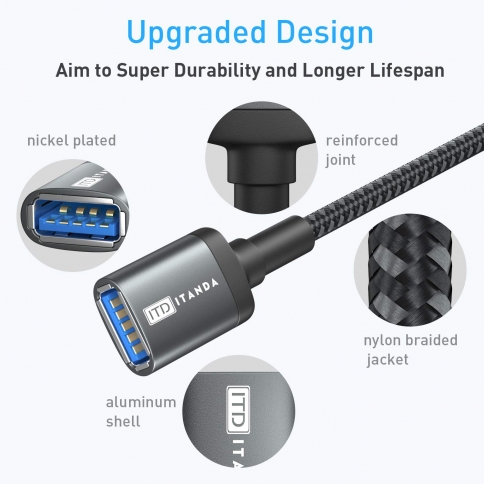 ITD ITANDA 10FT USB Extension Cable USB 3.0 Extension Cord Type A Male to Female5Gbps Data Transfer