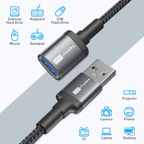 ITD ITANDA 10FT USB Extension Cable USB 3.0 Extension Cord Type A Male to Female5Gbps Data Transfer